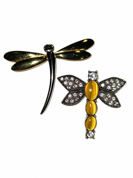 Liz Claiborne Jewelry - Dragonfly Firefly Liz Claiborne Mixed Metal Silver Gold Brooch 2 Piece Set
